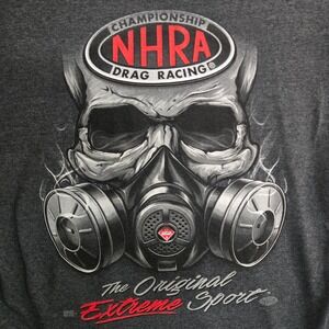 NHRA Championship Drag Racing Skull Gas Mask Graphic T-Shirt Gray Mens L